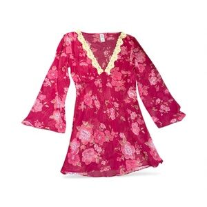 Vintage Avon Pink Floral Sheer Dress Y2K Coquette Cottagecore Lingerie Chemise